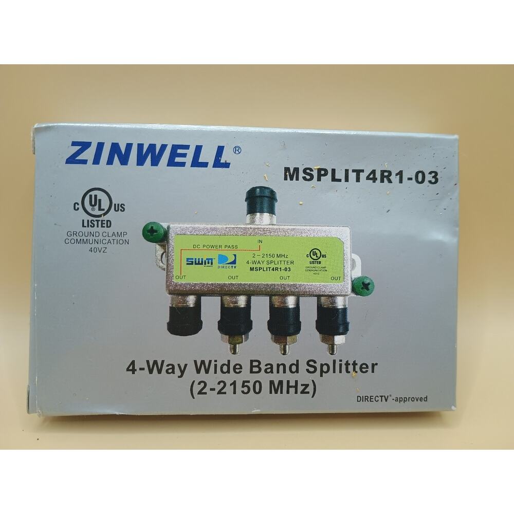 Zinwell 4-Way Wide Band Splitter 2-2150 MHz | Model MSPLIT4R1-03 | DIRECTV SWiM